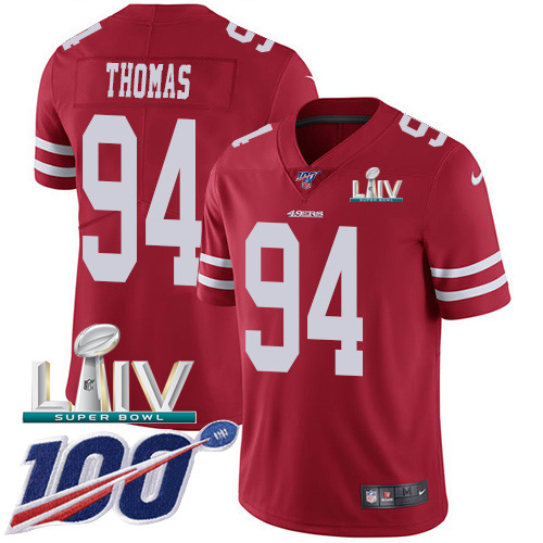 San Francisco 49ers Nike #94 Solomon Thomas Red Super Bowl LIV 2020 Team Color Youth Stitched NFL 100th Season Vapor Limited Jersey->san francisco 49ers->NFL Jersey